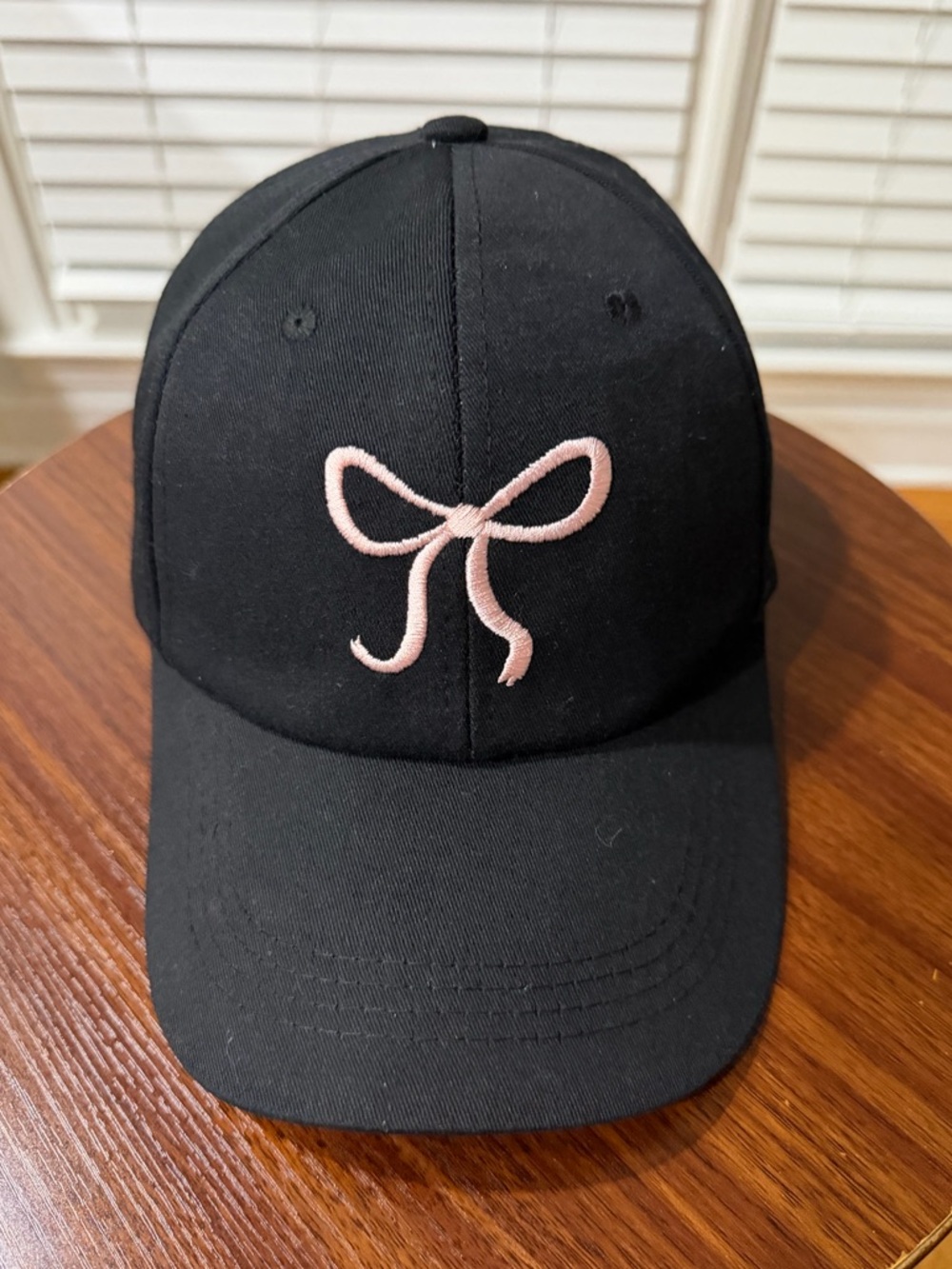Black Baseball Cap with Pink Bow Embroidery